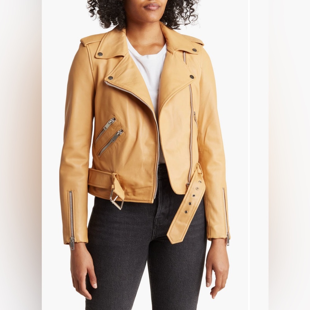 Walter Baker Allison Moto Jacket Real Leather Camel size Large